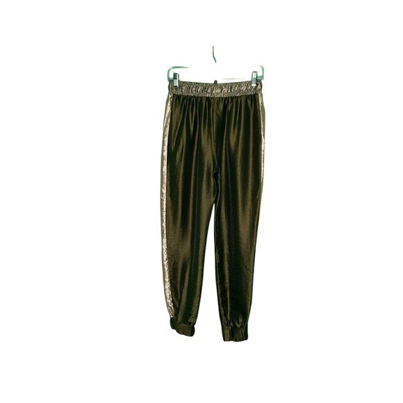 Zara gold green satin effect pull on cuffed pants size Small - Picture 10 of 13